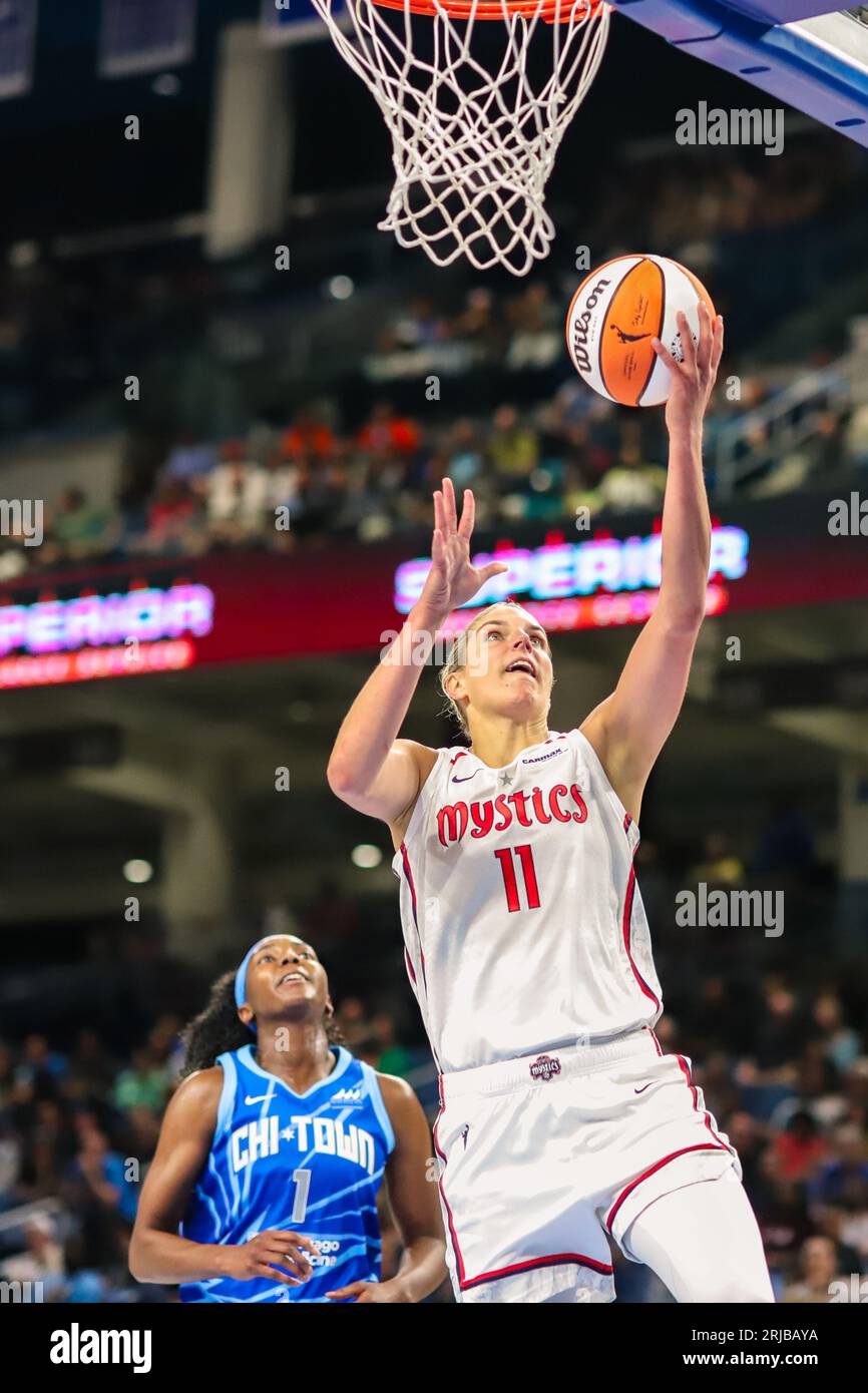WNBA Champion, six-time All-Star Elena Delle Donne #11 for the Washington Mystics, going up for layup in Chicago on June 22, 2023. Stock Photo