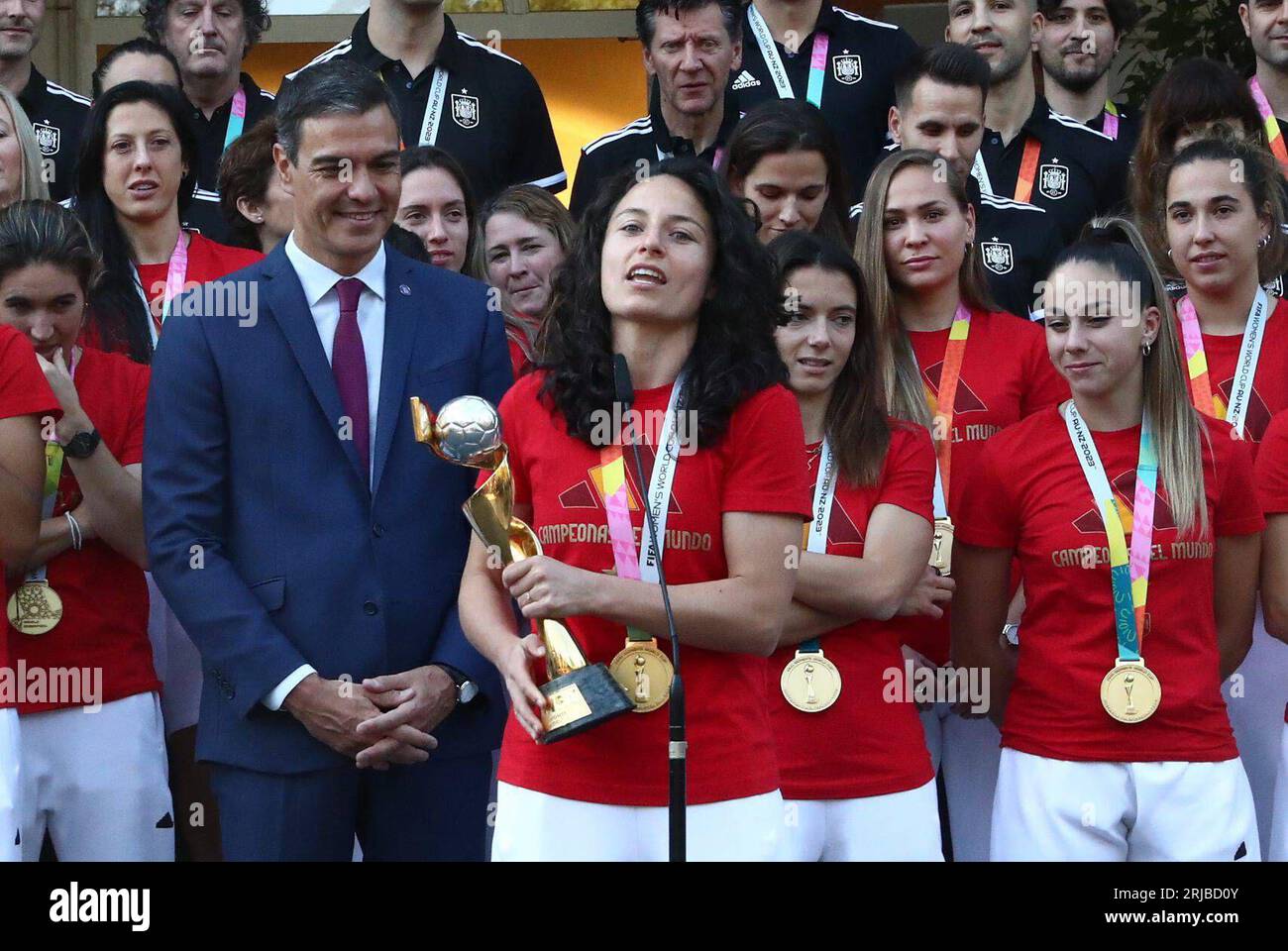 Madrid, Spain. 22nd Aug, 2023. The President of the Spanish Government,  Pedro Sánchez, during a meeting with the Spanish women's national soccer  team as the winner of the World Cup in Madrid