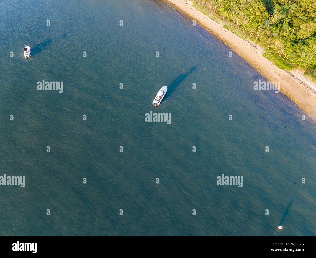 aerial view of a boat near crescent beach Stock Photo