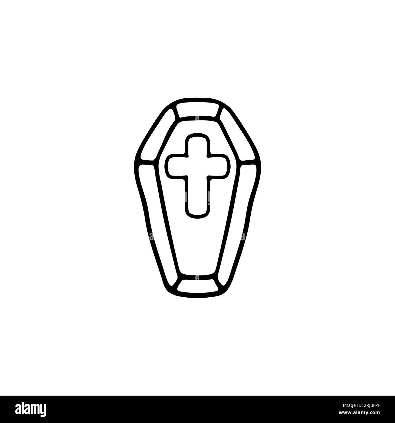 Coffin line icon. Religion, cross, funeral, cemetery, funeral ritual, epitaph. Vector black line icon on white background for Business Stock Vector