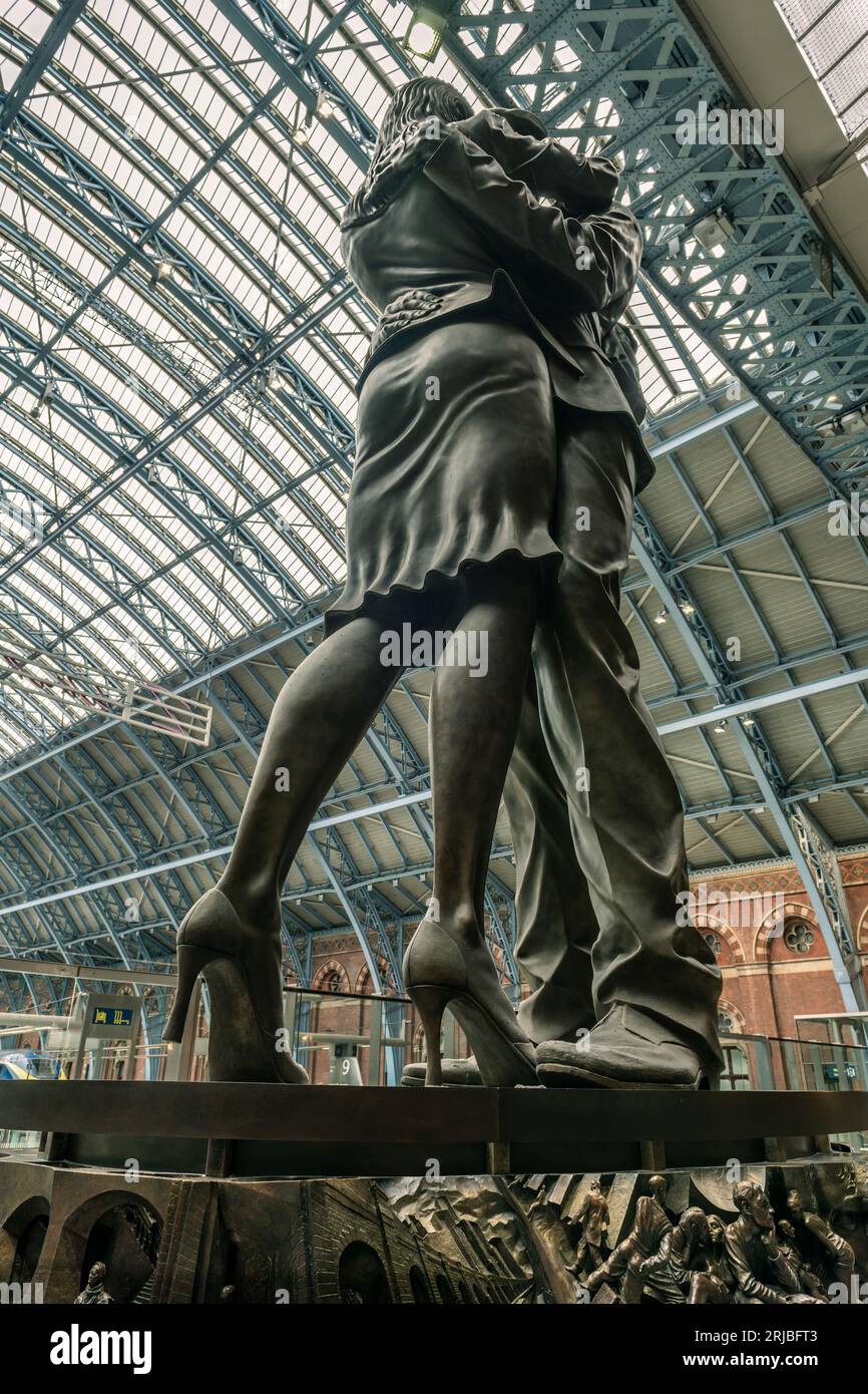 The nine metre tall bronze statue, 'The Meeting Place' by renowned sculptor Paul Day, is commonly known as The Lovers Statue.  It can be found on the Stock Photo