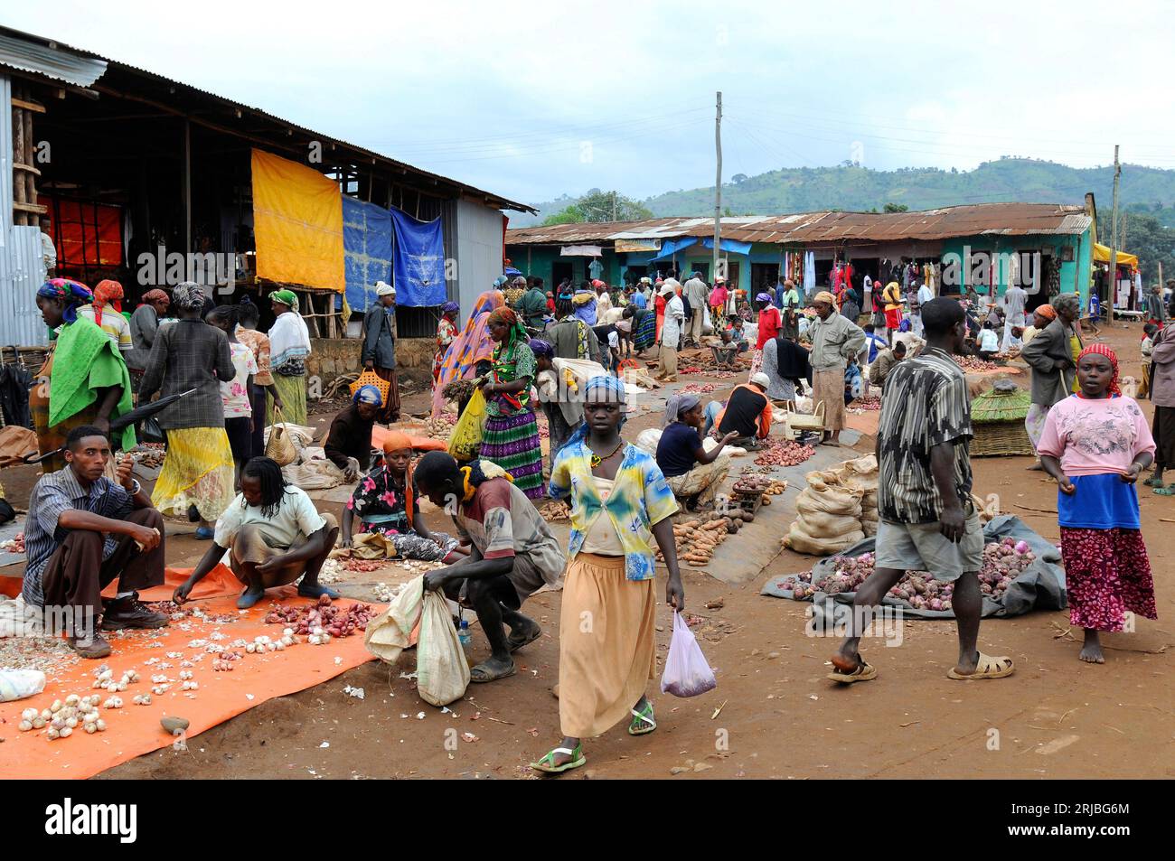 Market in Jinka. Debub Omo Zone, Tama Plains, Ethiopia. Stock Photo