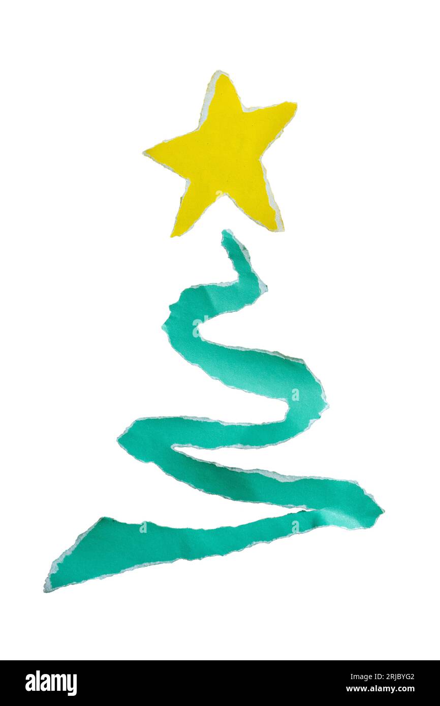 Spiral Christmas tree made from torn green paper on white background with clipping path Stock Photo