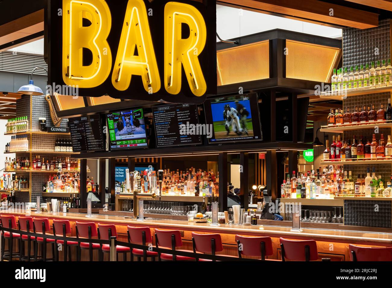 Philadelphia, PA, USA-May 2022; Close up view of airport bar with ...