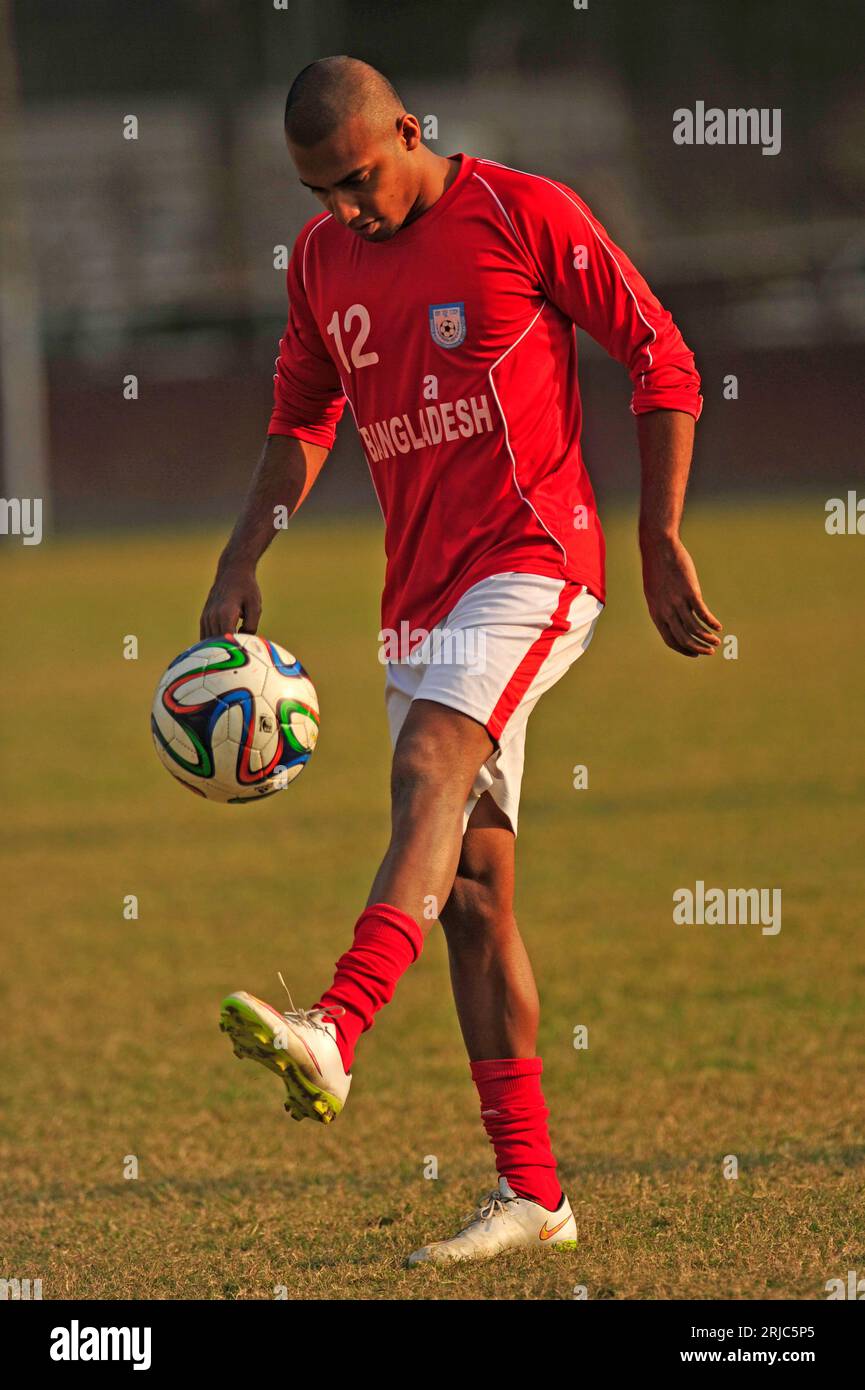 Bangladesh national Football Team captain Jamal Harris Bhuiyan during practice session at Lt. SK Jamal Dhanmondi Club, Dhaka, Bangladesh, 04 February, Stock Photo