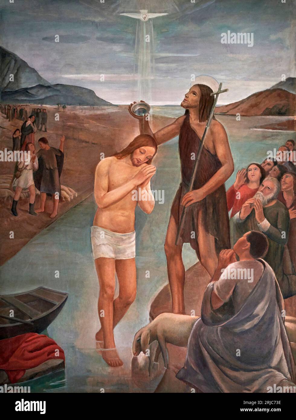 Battesimo di Cristo   - olio su tela - Giovanni  Moroni - 1935  -  Soragna (Pr) chiesa della Sacra Famiglia Stock Photo