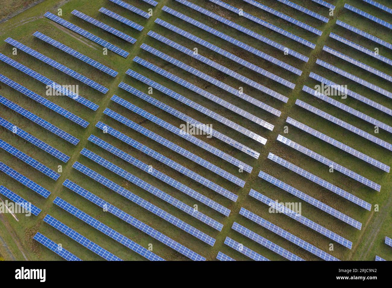 Solar panels aerial view. Solar energy modules, photovoltaic PV plant ...