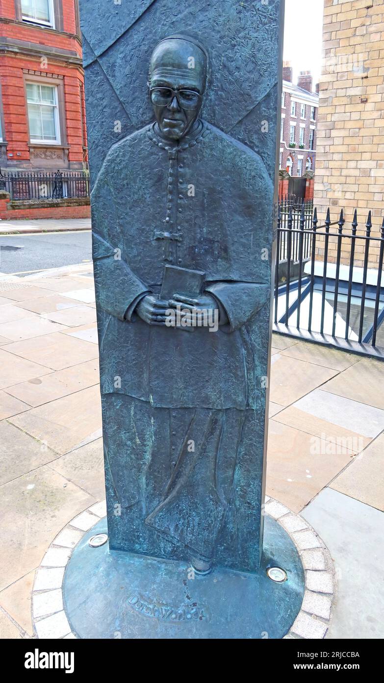 Derek Worlock Archbishop of Liverpool bronze statue, Hope St, Liverpool, Merseyside, England, UK,  L1 9BW Stock Photo