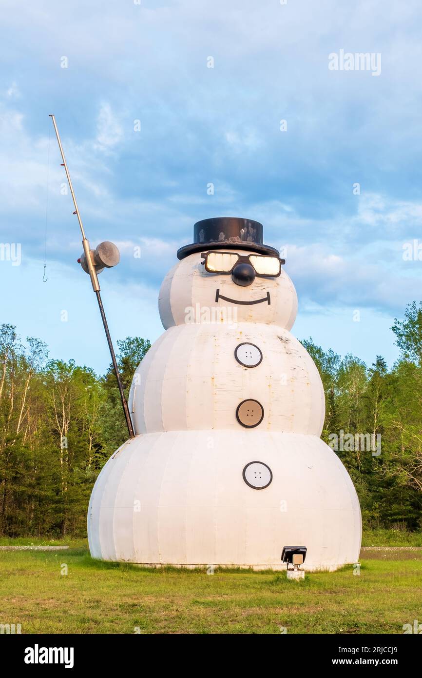 A giant snowman can be found at the information centre in Beardmore Ontario. Stock Photo