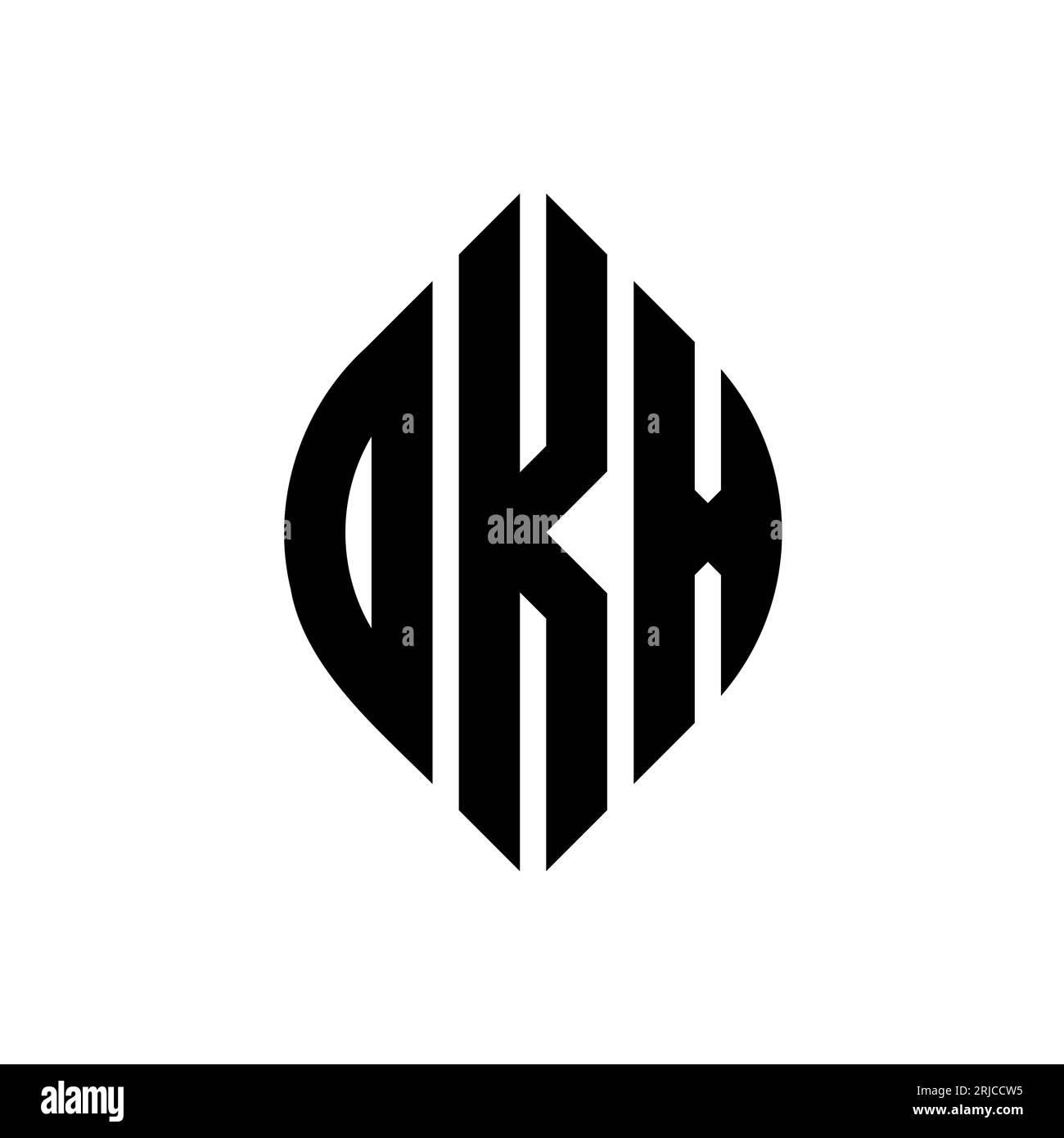 OKX circle letter logo design with circle and ellipse shape. OKX ellipse letters with typographic style. The three initials form a circle logo. OKX Ci Stock Vector