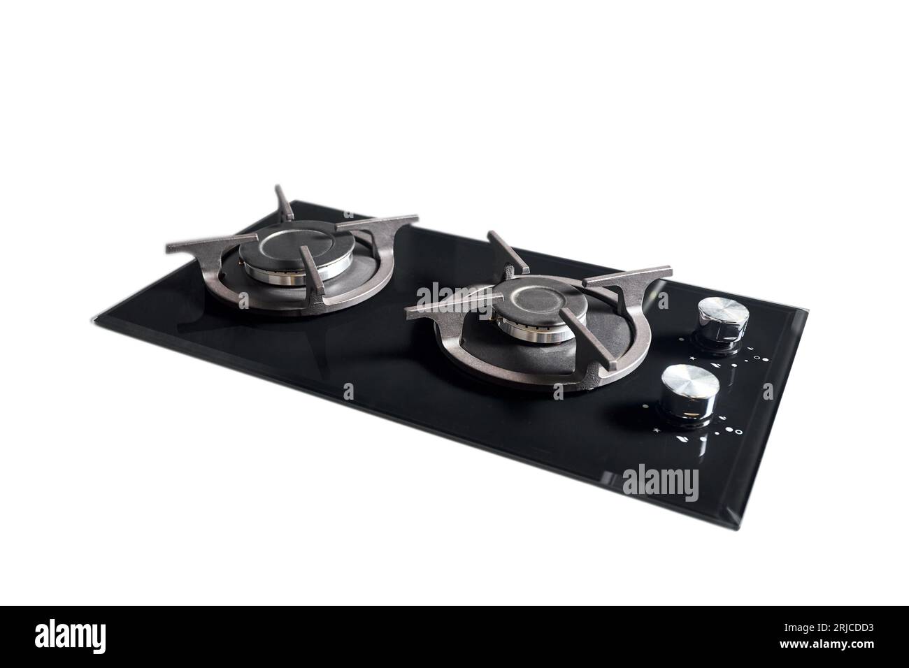 Contemporary black tempered glass gas stove hob with Two burners with