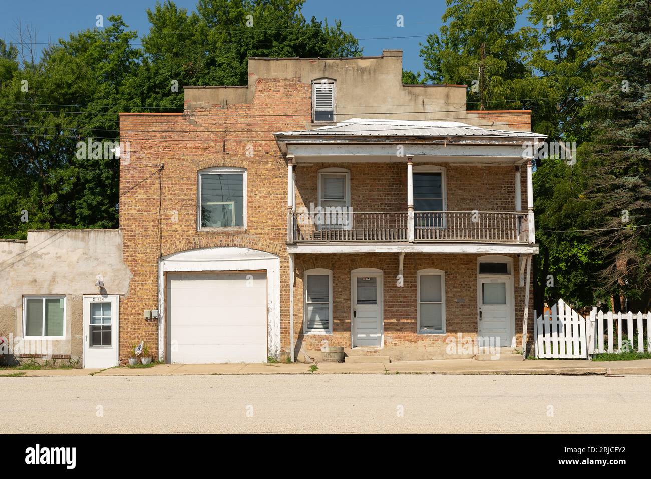 Malta, Illinois United States August 15th, 2023 Exterior of old