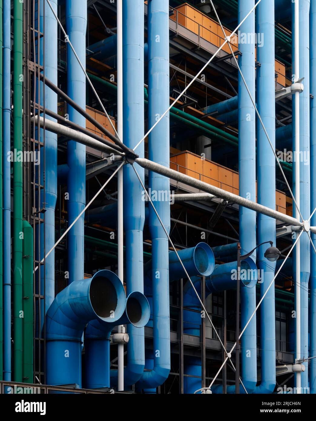 Rear view showing exposed services pipes. Centre Pompidou Paris in  2023, Paris, France. Architect: Richard Rogers, Renzo Piano , Gianfranco Franchini Stock Photo