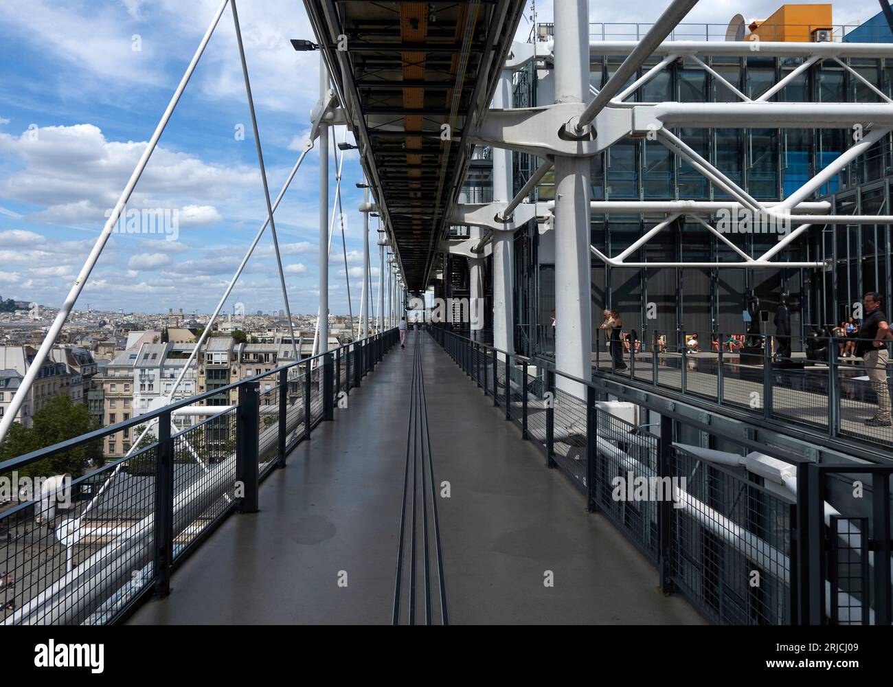 4th floor open circulation corridor. Centre Pompidou Paris in  2023, Paris, France. Architect: Richard Rogers, Renzo Piano , Gianfranco Franchini, 197 Stock Photo