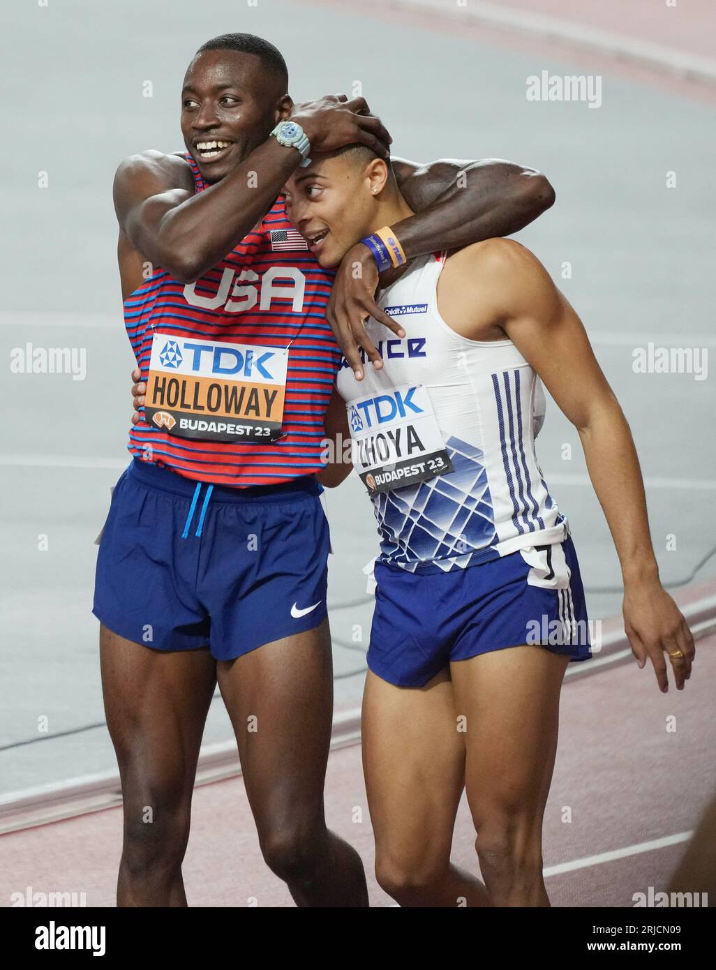 Budapest, Hongrie. 21st Aug, 2023. Grant Holloway of USA and Sasha 