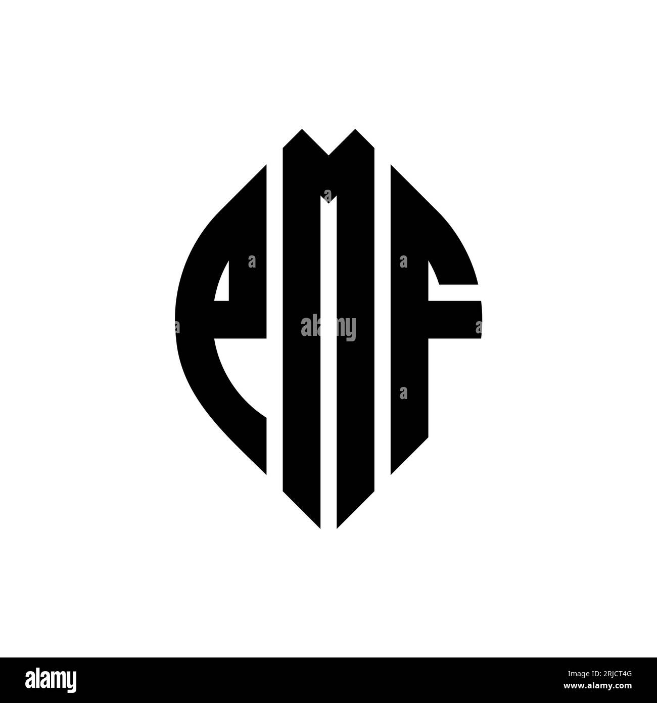 PMF circle letter logo design with circle and ellipse shape. PMF ellipse letters with typographic style. The three initials form a circle logo. PMF Ci Stock Vector
