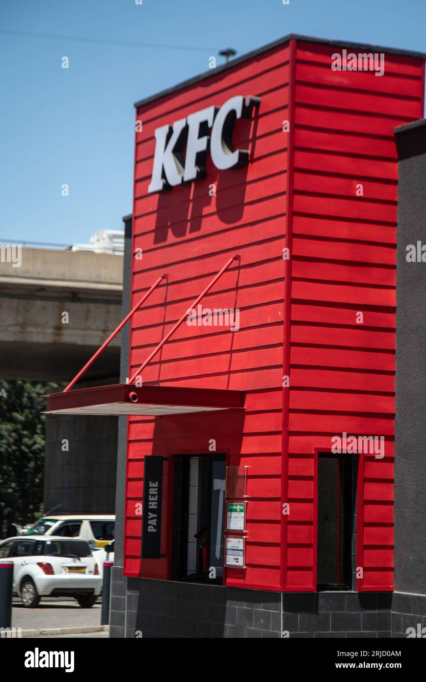 A branch of an American fast food chicken restaurant chain, Kentucky Fried Chicken (KFC) in Nakuru Town. Stock Photo