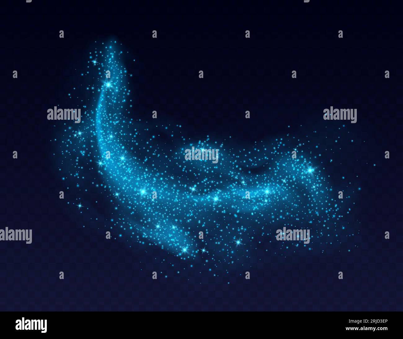 Blue dust cloud with sparkles isolated on dark background. Stock Vector