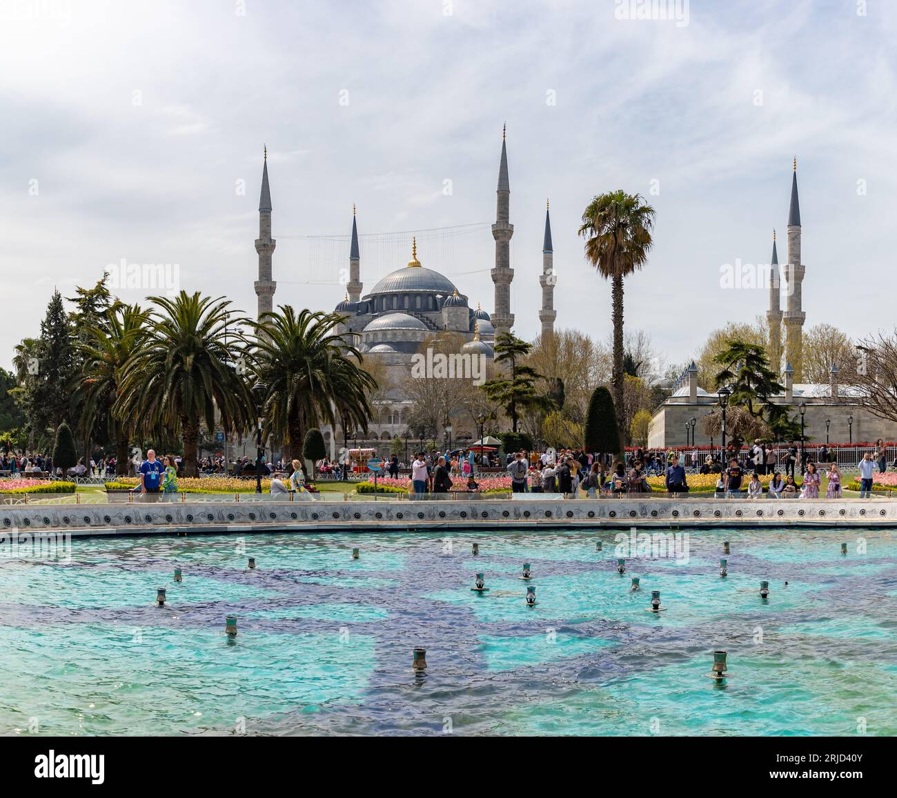 A picture of the Blue Mosque and the Sultan Ahmet Park Fountain Stock ...