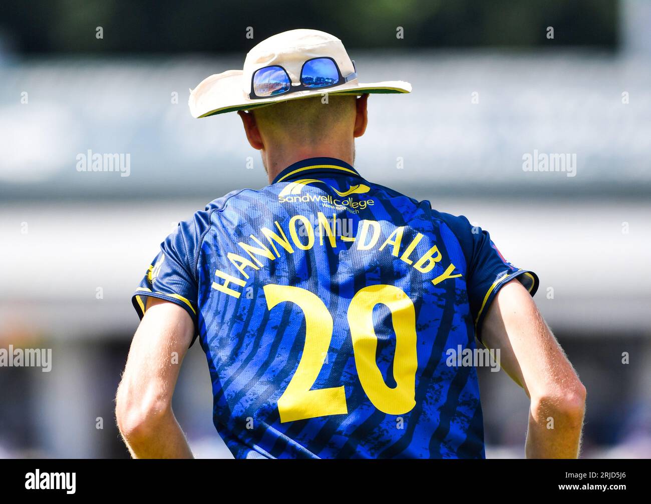Hove UK 22nd August 2023 - Oliver Hannon-Dalby of Warwickshire in the field against Sussex Sharks during their One Day Cup cricket match at the 1st Central County Ground in Hove : Credit Simon Dack /TPI/ Alamy Live News Stock Photo