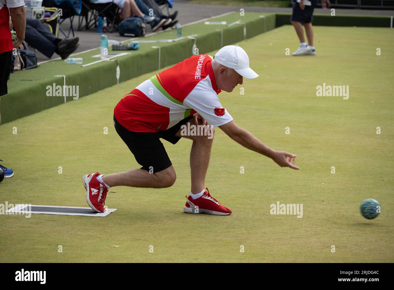 Man bowling at the 2023 Aviva National Championships, Leamington Spa, Warwickshire, England, UK Stock Photo