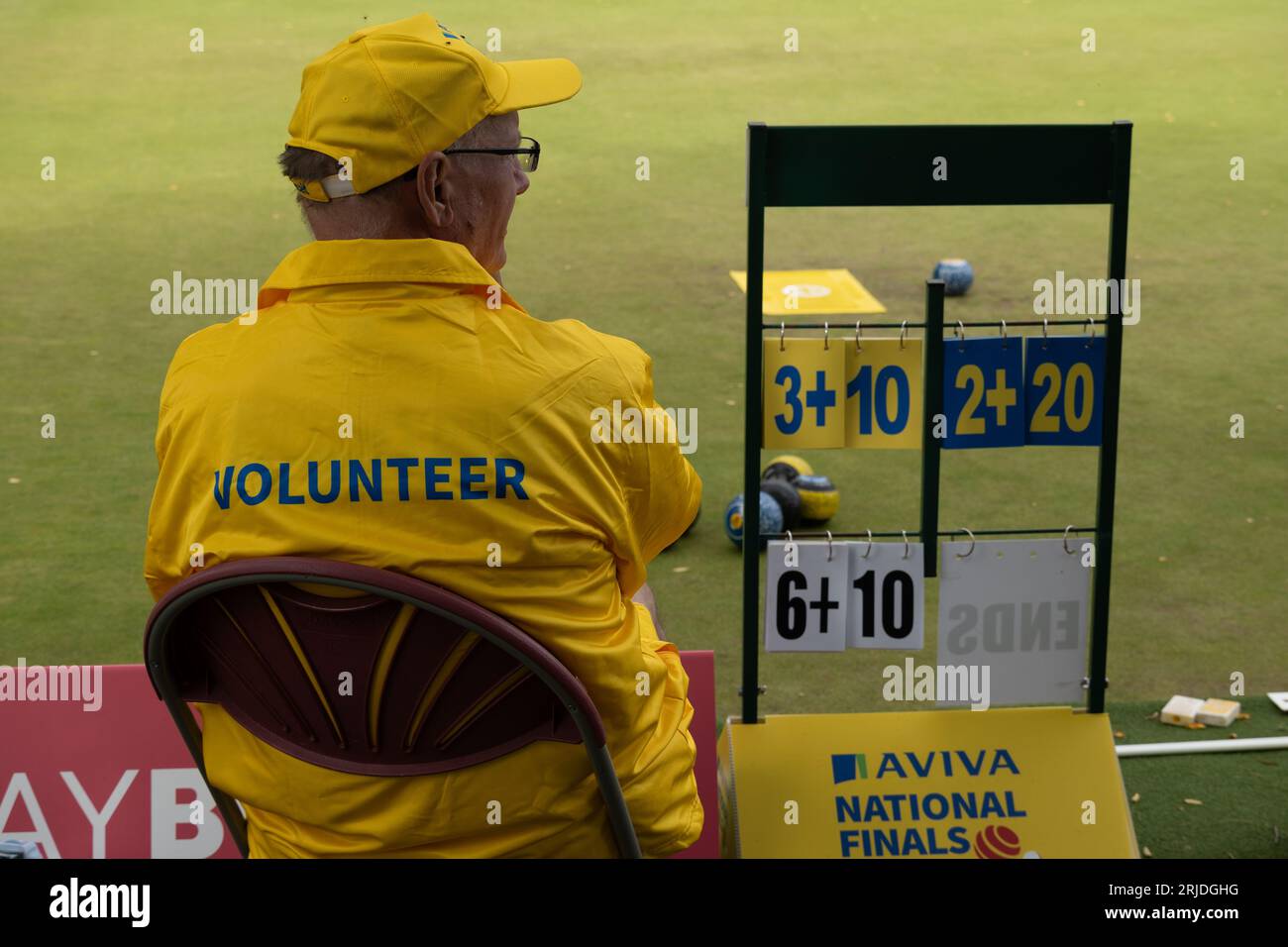 A volunteer at the 2023 Aviva National Bowls Championships, Leamington Spa, England, UK Stock Photo