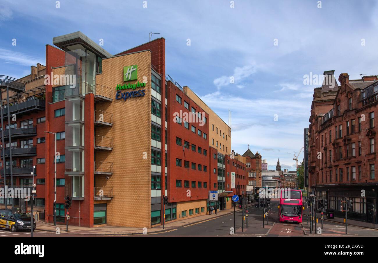 Exterior of the Holiday Inn Express Glasgow City Centre Riverside, on the corner of Stockwell Street and Clyde Street. Stock Photo