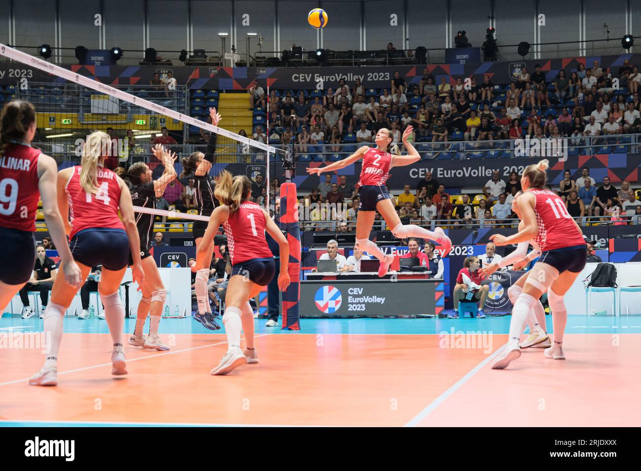 Turin, Italy. 21st Aug, 2023. Mika Grbavica of Croatia seen in action during the CEV EuroVolley 2023 Women Final Round between Croatia and Switzerland at Gianni Asti Sports Hall. Final score; Croatia 1:3 Switzerland. (Photo by Davide Di Lalla/SOPA Images/Sipa USA) Credit: Sipa USA/Alamy Live News Stock Photo