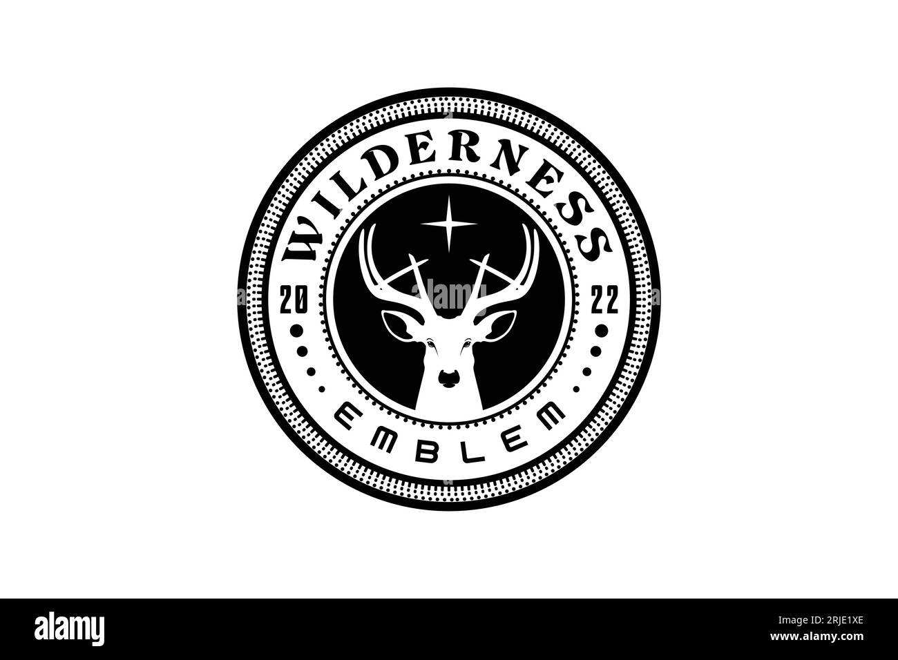 deer head with big antlers inside the emblem circle, deer head emblem for the symbol of a forest area or hunting area Stock Vector