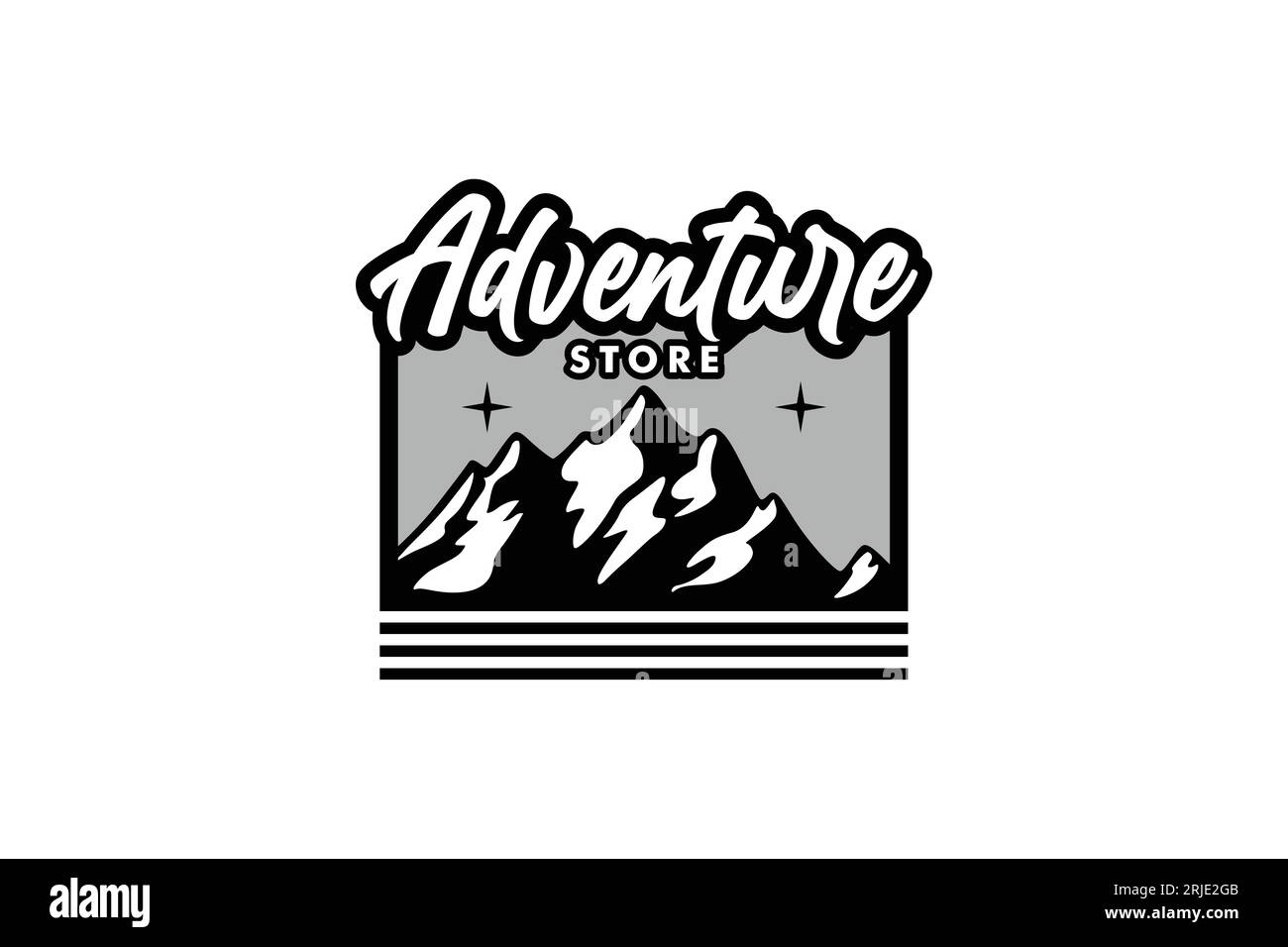 Hiking Equipment Store logo with everest illustration design, adventure shop emblem vector Stock