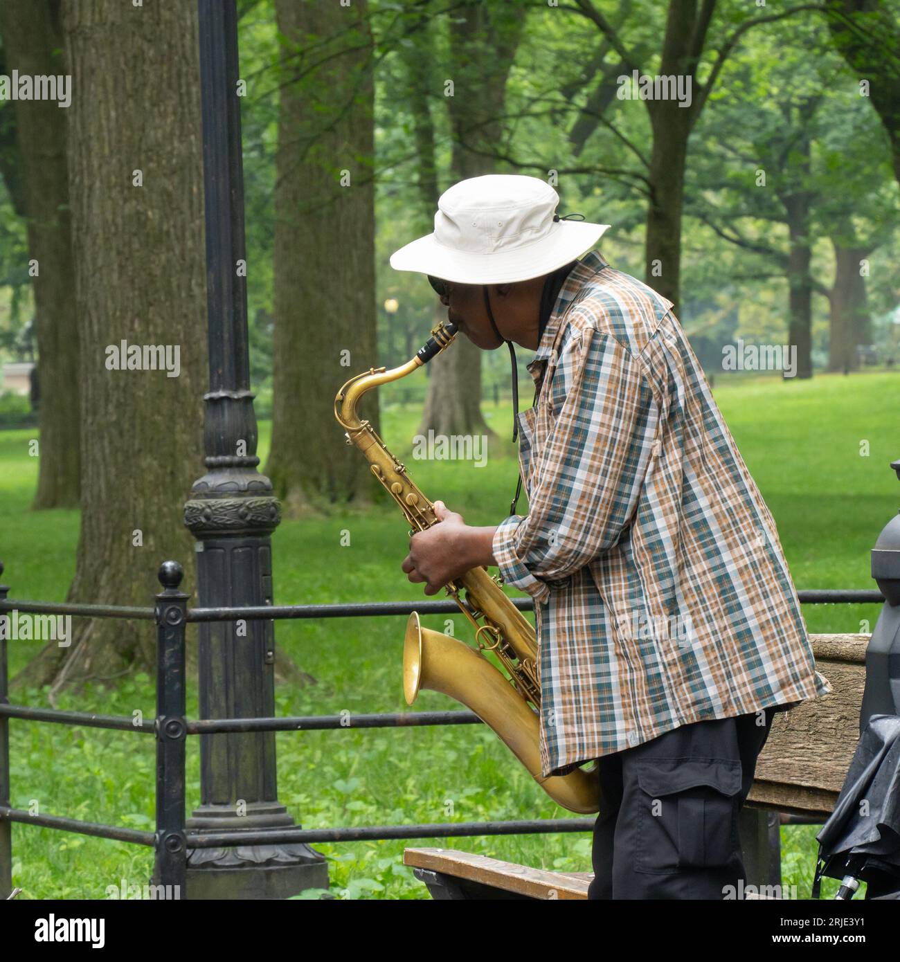 New York, USA July 20th, 2023 A street musician playing his