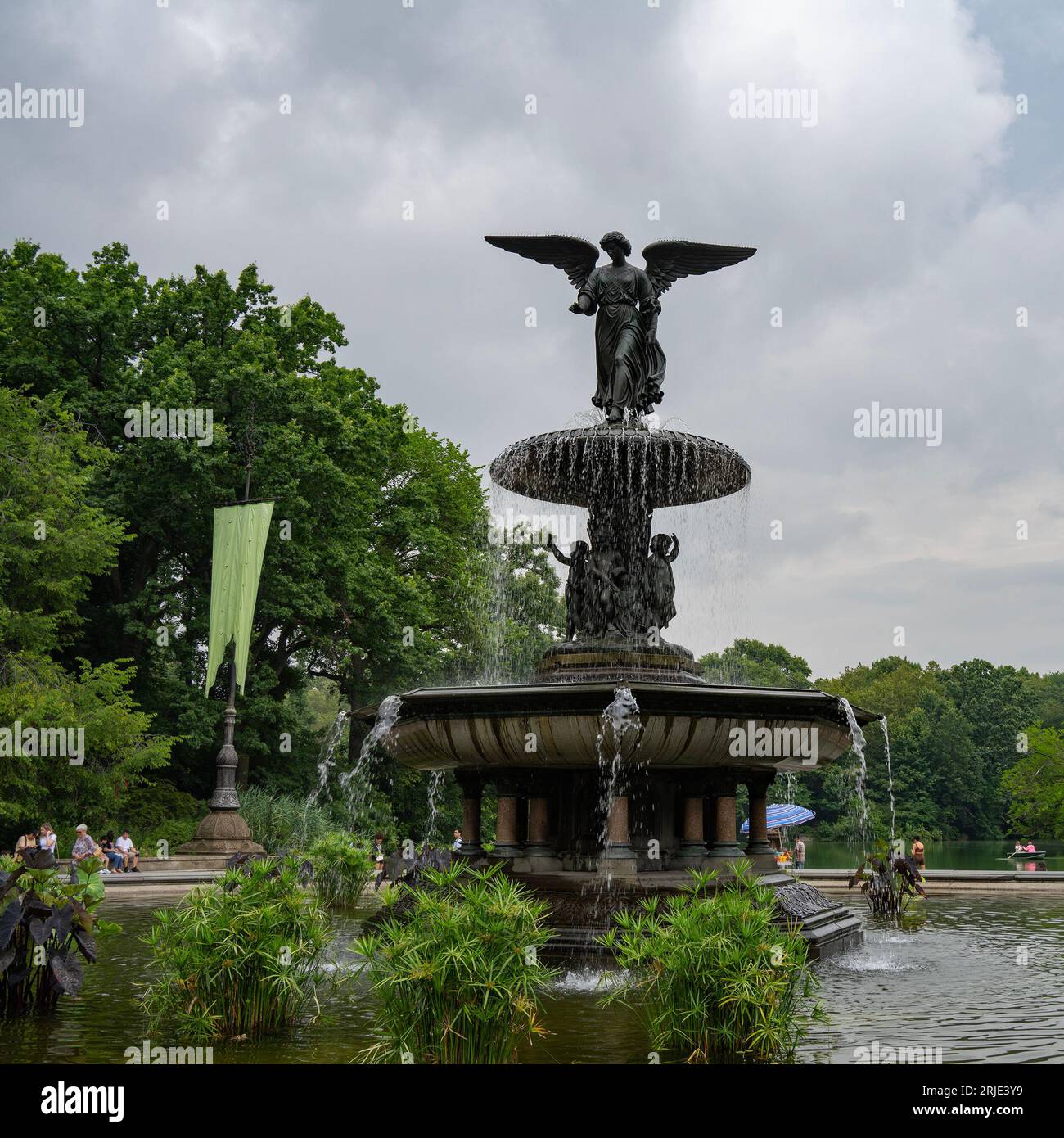 USA New York Bethesda Fountain Central Park Old Stereoview Photo