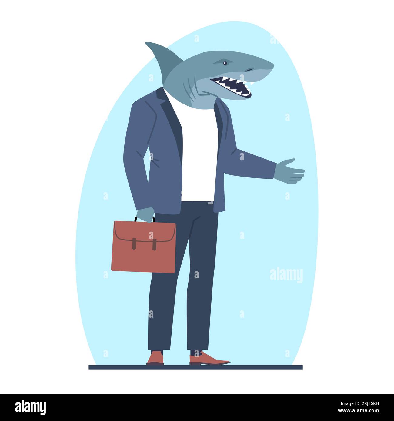 Business shark in suit with suitcase. Successful boss or manager. Man