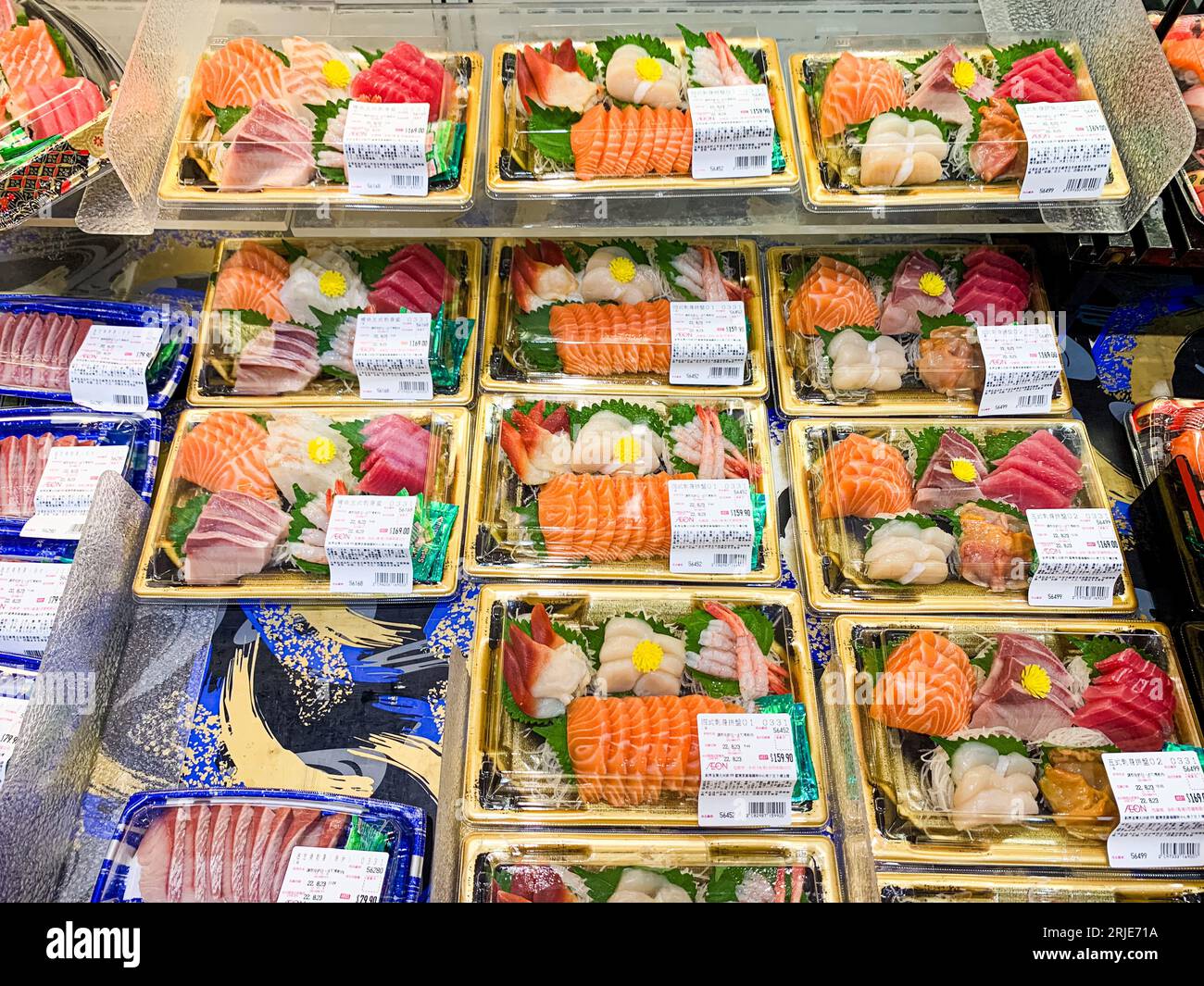 Hong Kong, China. 22nd Aug, 2023. Sashimi bento boxes at a Japanese