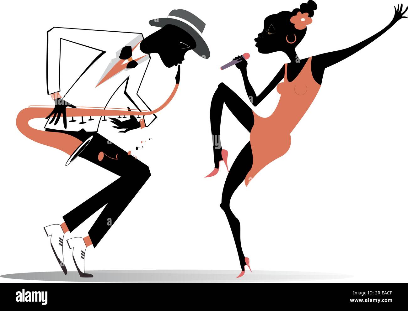 African man plays saxophone and African singer woman sings to