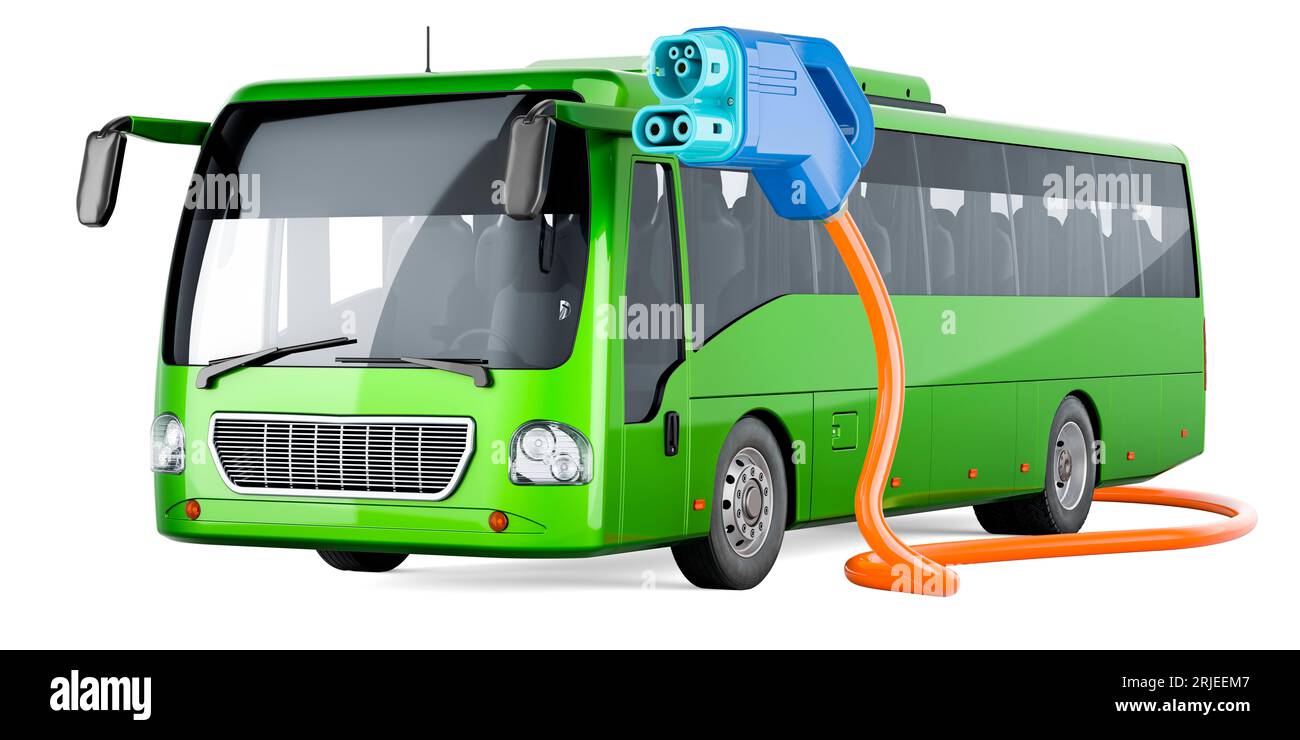 Electric tourist bus with electric car charging plug. Eco-friendly  transport, concept. 3D rendering isolated on white background Stock Photo -  Alamy