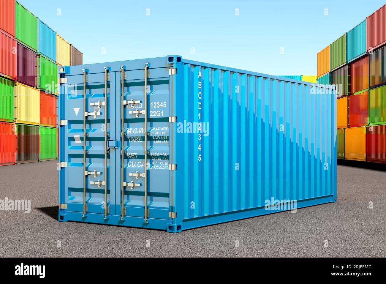 Cargo container in container port, 3D rendering Stock Photo - Alamy