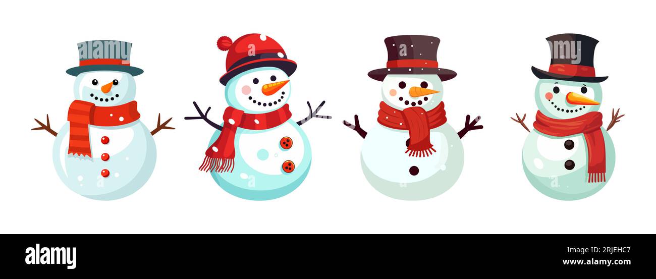 Set snowman with a scarf isolated on a white background. Flat design ...