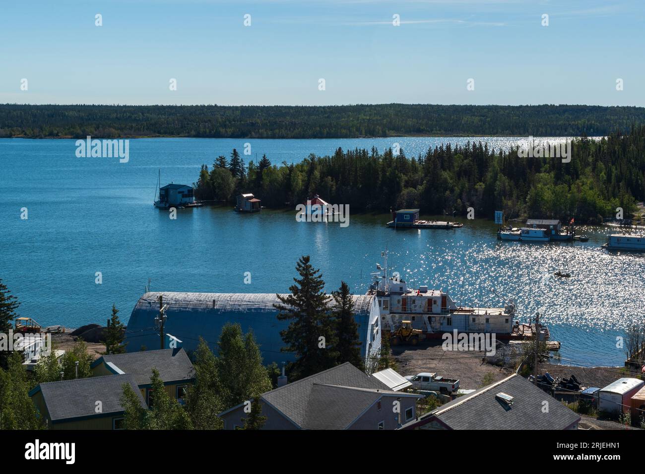 Yellowknife, NT / Canada - 13 August 2022: Summer view of Houseboat Bay in city of Yellowknife in Northwest Territories, Canada Stock Photo