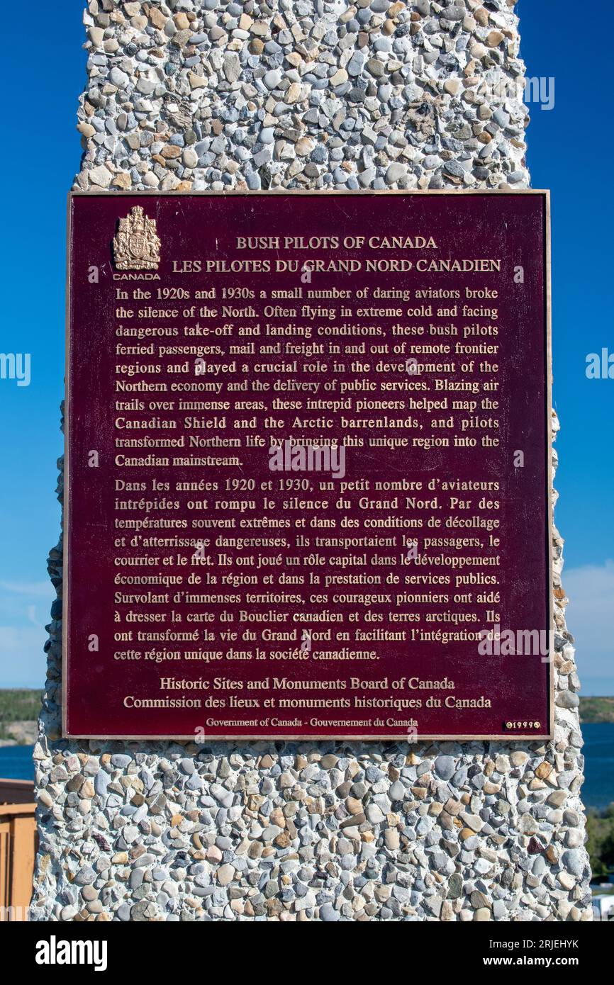 Yellowknife, NT / Canada - 13 August 2022: Dedication plaque for Bush Pilots of Canada / Les Pilotes du Grand Nord Canadien Stock Photo