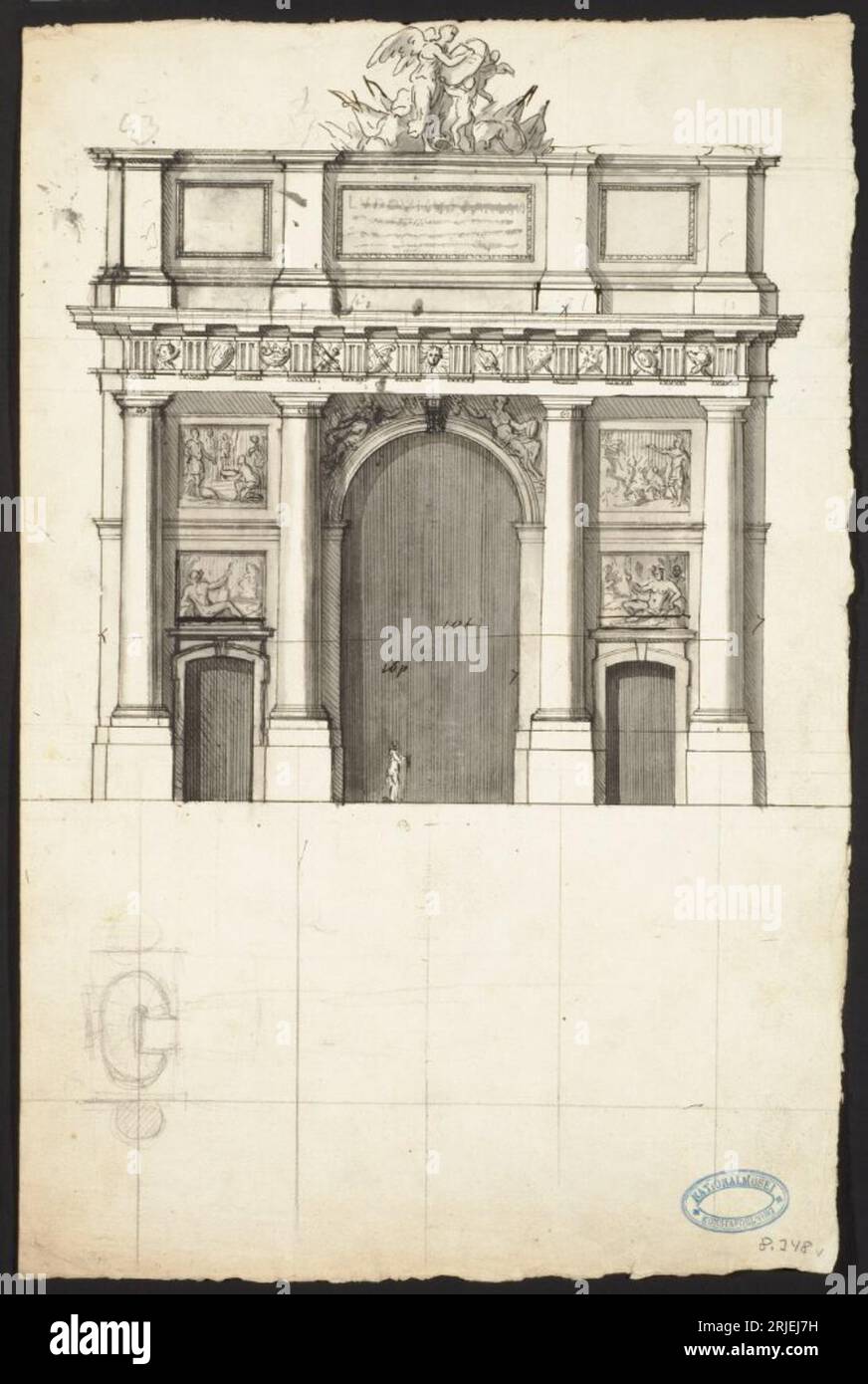 Förslag till stadsport, med en Renommé på attikan. Elevation (för Porte  Royale i La Rochelle) between 1675 and 1699 by Pierre Bullet Stock Photo -  Alamy