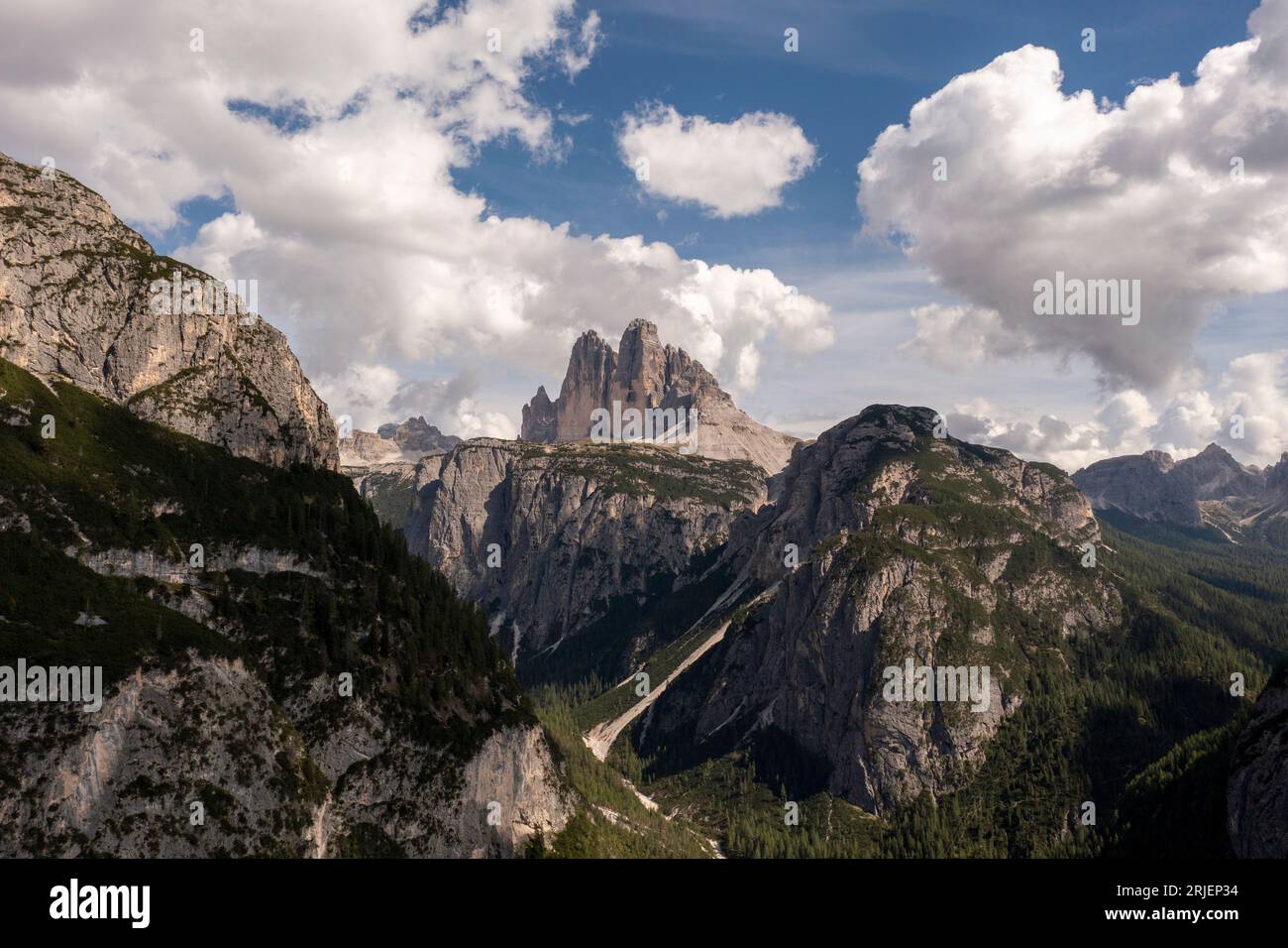 Tre Cime, Dolomites mountains peaks Stock Photo