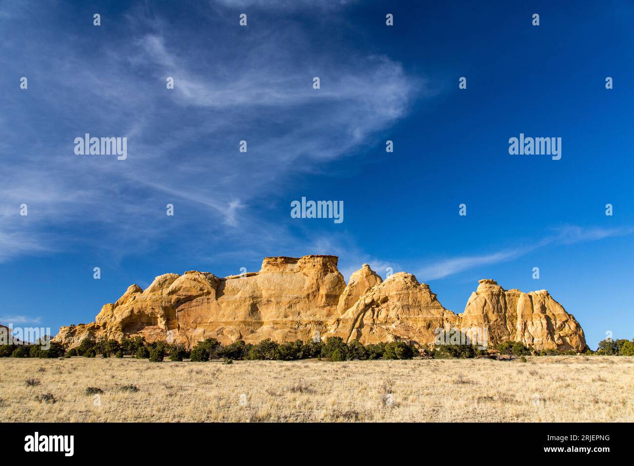 Locomotive Point, a colorful Navajo Sandstone monolith in the Head of Sinbad area of the San Rafael Swell in Utah. Stock Photo