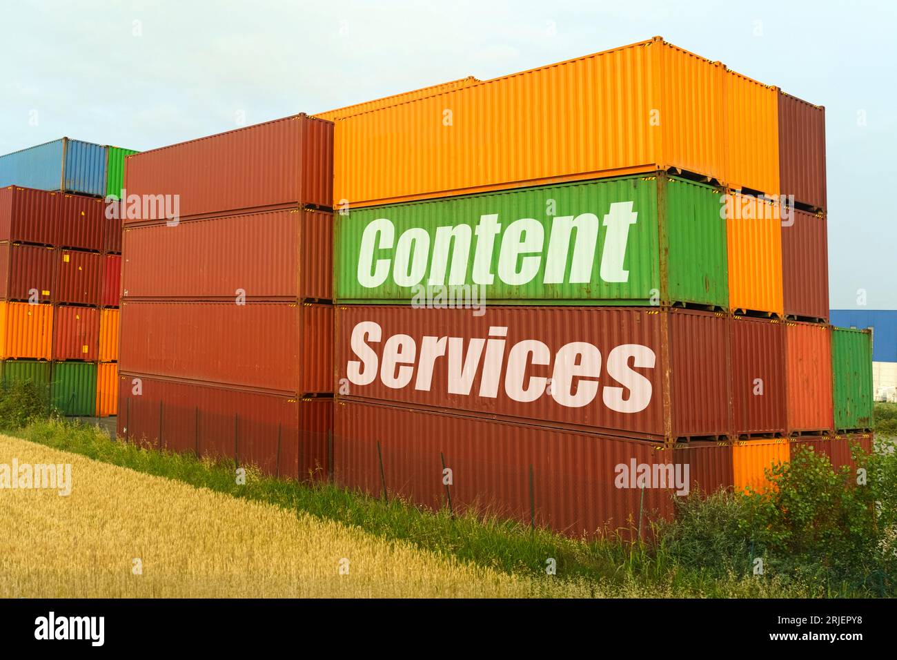 Business concept. On colored containers for the carriage of goods, the ...