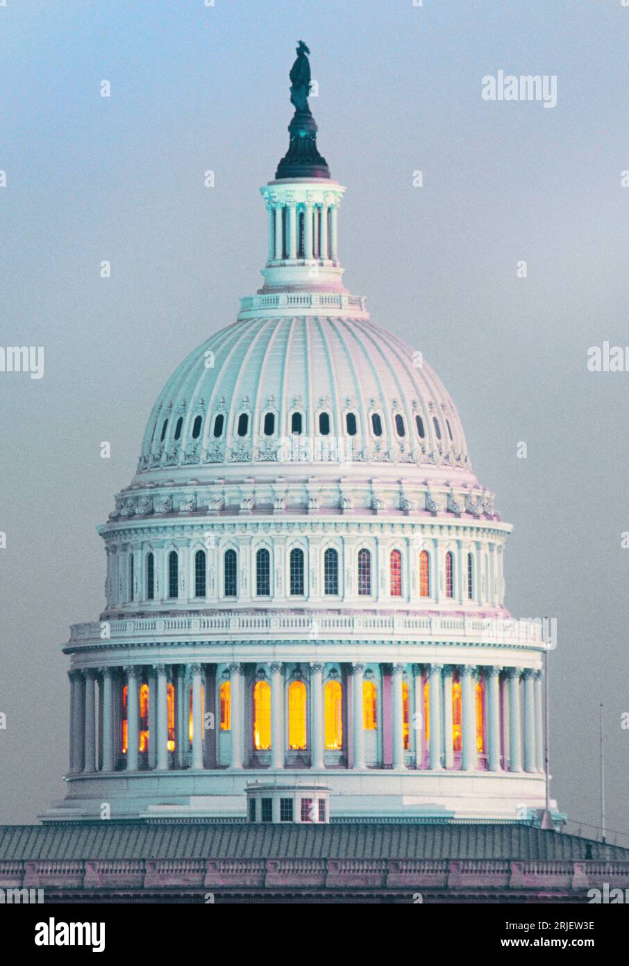 Capitol Building Washington DC. Federal government building. Dome and Statue of Freedom at dusk Stock Photo
