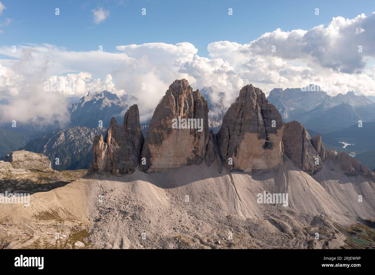 Tre Cime, Dolomites mountains peaks Stock Photo