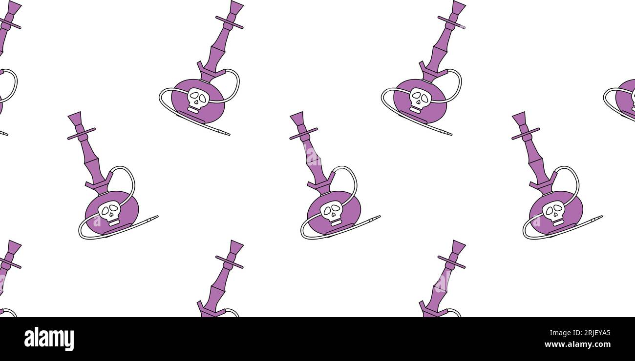 pattern with hookah and skull on white background Stock Vector