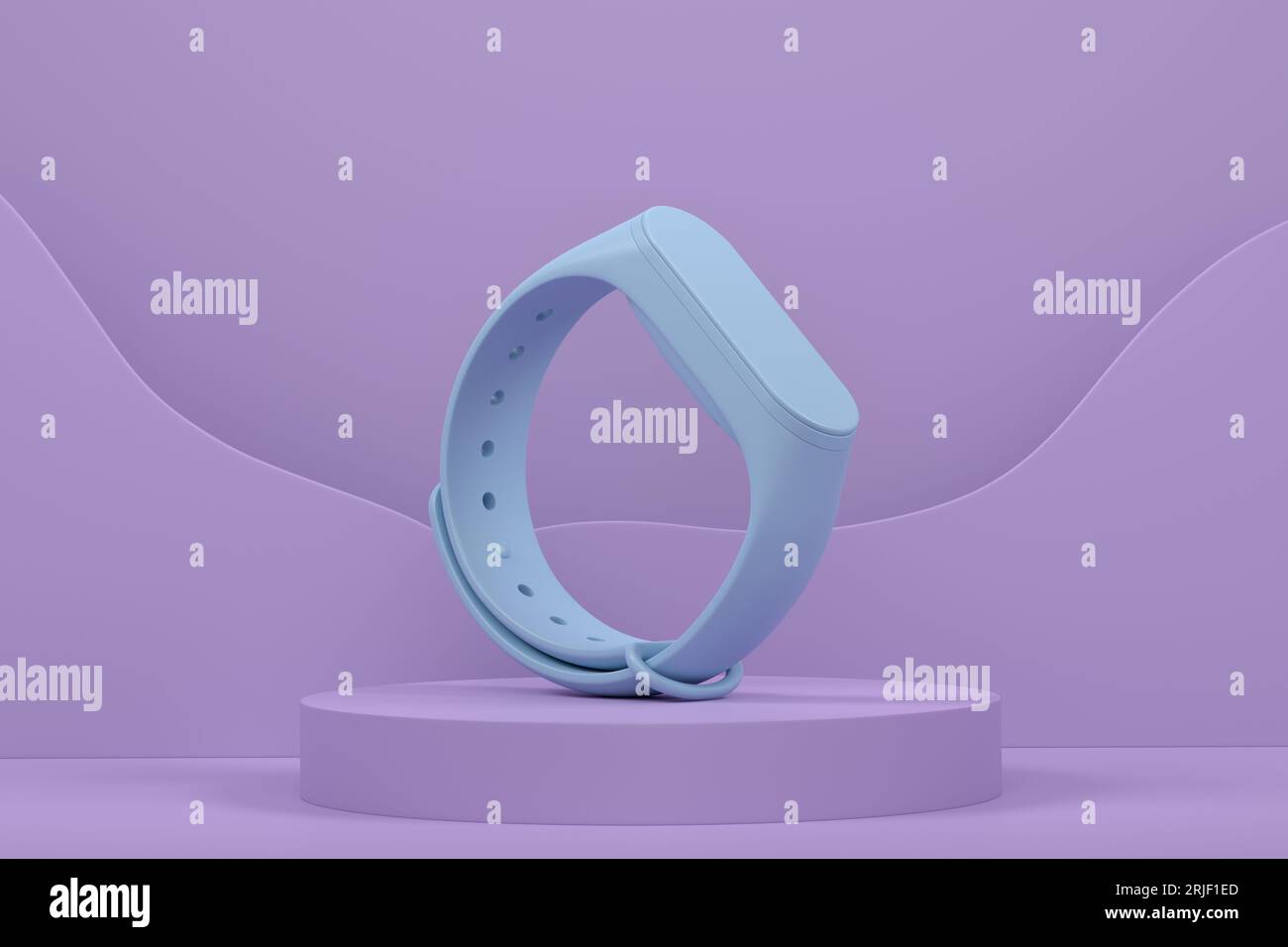 Fitness tracker or smart watch on cylinder podium with steps on