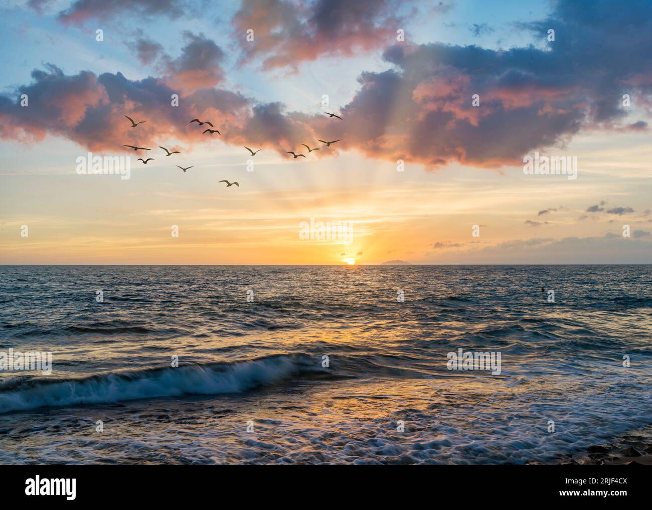 Tres Palmas Beach Sunset in Rincon,  west coast, Puerto Rico,USA,Caribbean Stock Photo