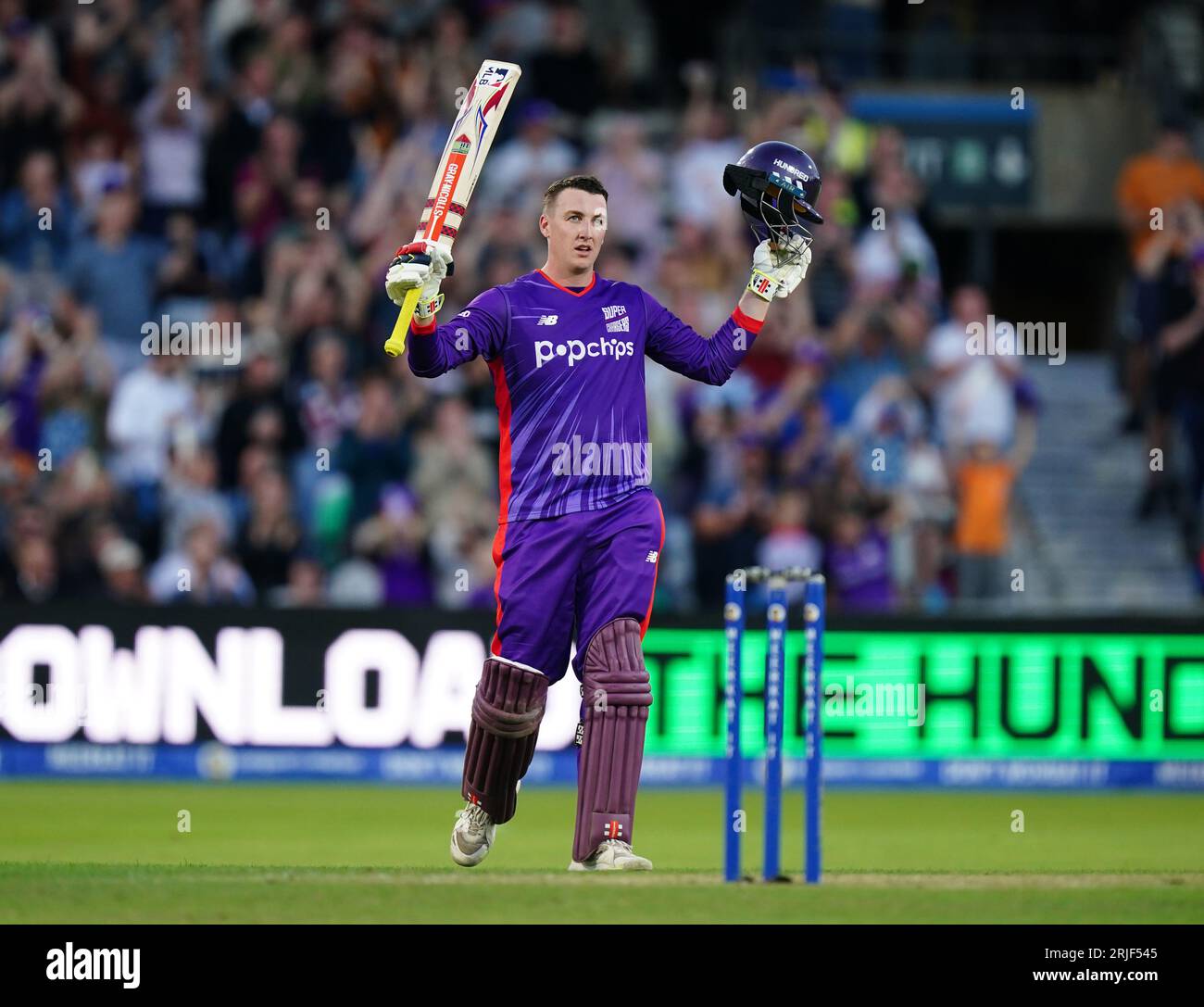 Northern Superchargers' Harry Brook celebrates his century during The